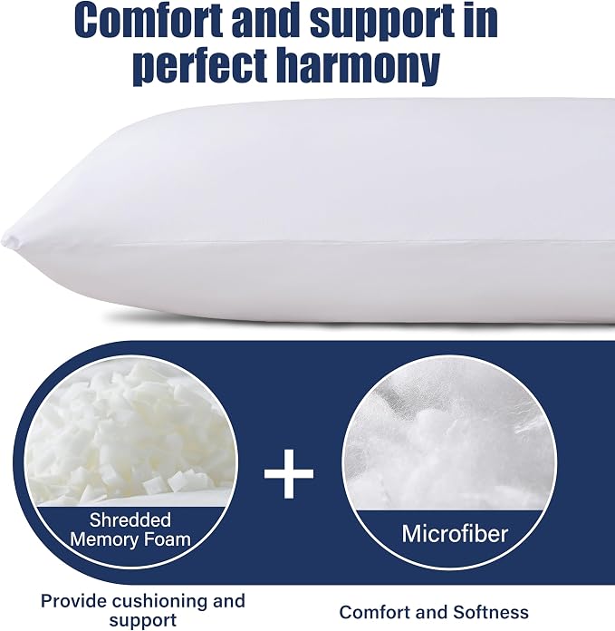 SHOUREN Large Body Pillow,Long Bed Pillow for Adults,20x54in | Breathable,sweat-absorbing,skin-friendly,medium firmness for side sleepers,multiple application
