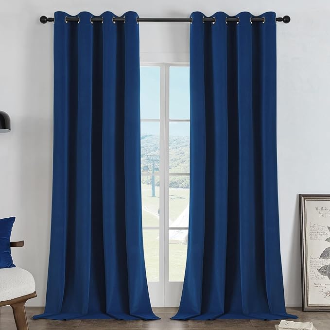 Joydeco 100% Blackout Curtains Velvet Black Out Curtain 90 Inch Drapes | for Bedroom Living Room, Heat and Light Blocking, Thermal Insulated Luxury Heavy Duty Curtain 2 Panels Grommet Top