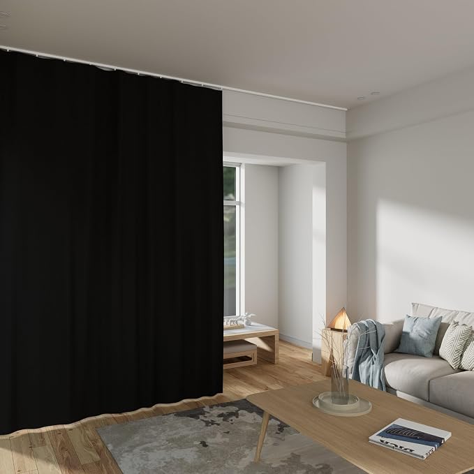 MaKefeile Room Divider Curtains Total Blackout Privacy Curtain Panel Room Thermal Insulated Noise Reduction Curtains for Bedroom Window Living Room Ceiling Track Curtain W 12.5 ft × H 8ft Black