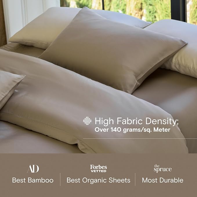 DOZ Duvet Cover Set, 100% Viscose derived from Bamboo, Organically Grown, Buttery Soft, Cooling Duvet Covers, High GSM, 1 Duvet Cover and 1 Pillowcase, 70"x90" (Dune, Twin/Twin XL)