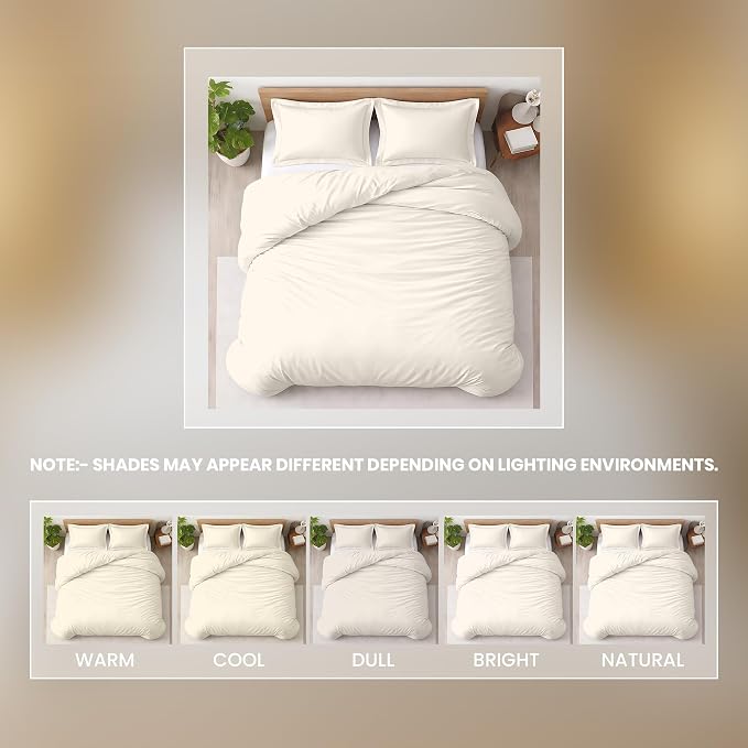 3 Pc Twin XL/Twin Duvet Cover Set-100% Egyptian Cotton 600 Thread Count Ultra Soft Premium Durable Comforter Cover Zipper Closure & Corner Ties- (Ivory, 68" X 90")
