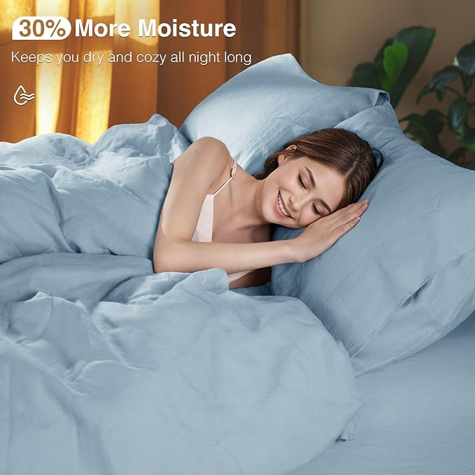 SONORO KATE 100% French Linen King Duvet Cover Set,Zipper Closure,3PC | Natural French Flax,Soft Breathable for Hot Sleepers,Moisture Wicking & Durable,4 Corner Ties,Dusty Blue