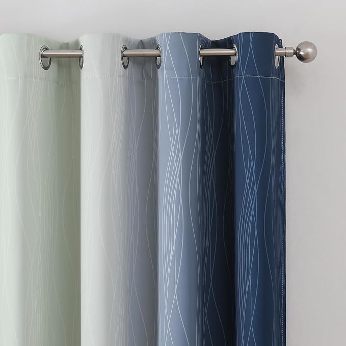 Sage Green and Navy Blue Ombre Blackout Curtains for Living Room 90 Inch | Estelar Textiler Thermal Insulated Drapes for Bedroom,Full Room Darkening Gradient Grommet Window Drapes,52Wx90L,2 Panels