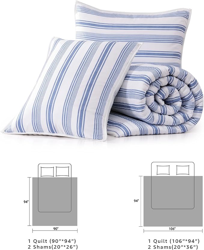 Queen Quilt-Lightweight Bedspread Quilt Queen Size Quilt Bedding Set | Soft Reversible Nautical Coverlet with 2 Shams for All Seasons, 3 Pieces, 90"x94"