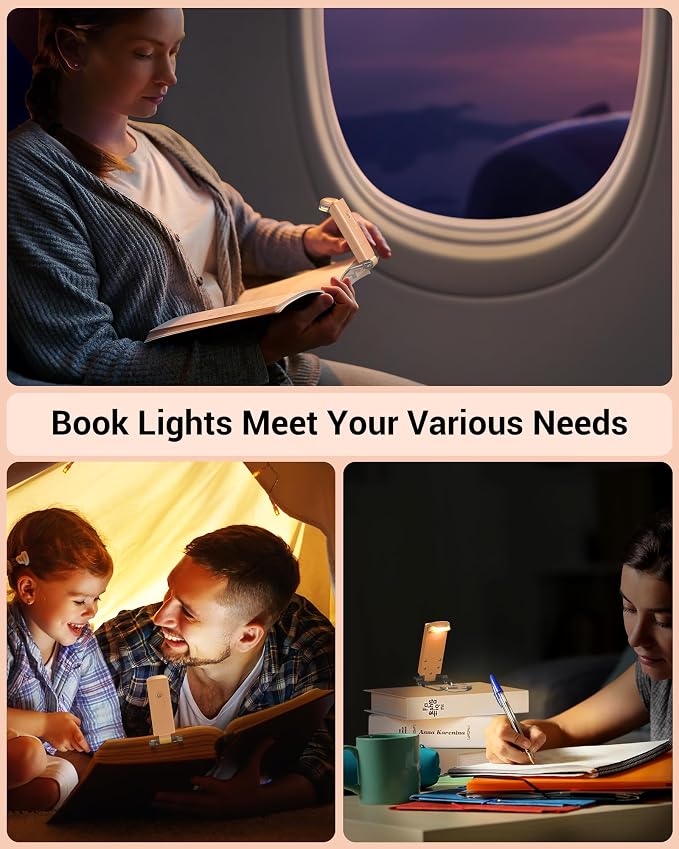 DEWENWILS USB Rechargeable Book Reading Light, Clip on Booklight Peach Fuzz | Flexible Lighting Angle, 2-Level Brightness, Warm White, Booklight for Kids, Book Lovers, Adults