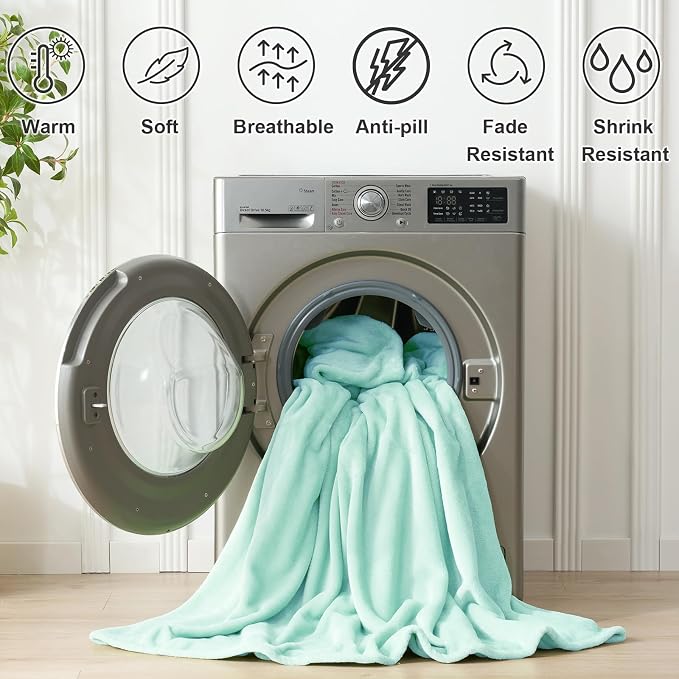 Hansleep Throw Mint Green Fleece Blanket, Soft Flannel Bed Blanket | Fuzzy Cozy Blanket 50x60 Inches, Multi-use for Bed, Sofa, Couch, Travel, Camping, All Season Warm Lightweight Cover
