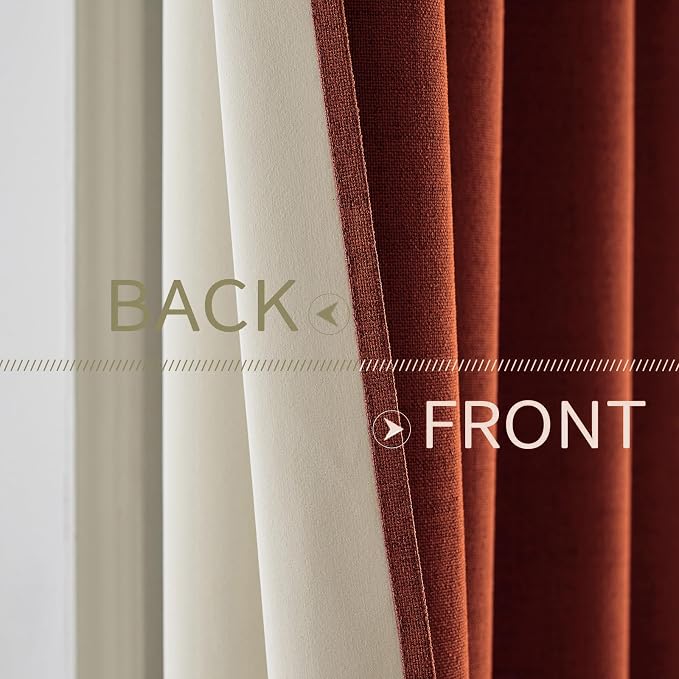 MIULEE 100% Blackout Linen Curtains for Bedroom 52x108 Inches Burnt Orange | Room Darkening, Light Blocking, Thermal Insulated, Grommet Top, Linen Textured, Fall Curtains for Living Room, 2 Panels