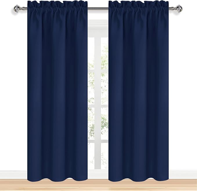 DWCN Blackout Curtains for Bedroom 38 x 84 Inch Long Navy Blue 2 Panels | Room Darkening, Thermal Insulated, Light Blocking, Rod Pocket Drapes, Noise Reducing Window Treatments