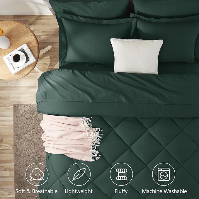 Twin XL Comforter Set Forest Green - 5 Pieces Complete Bedding Set | College Dorm Essentials, OEKO-TEX Certified, All Season, 240GSM Down-Alternative Comforter, Sheets, Pillowcase & Sham