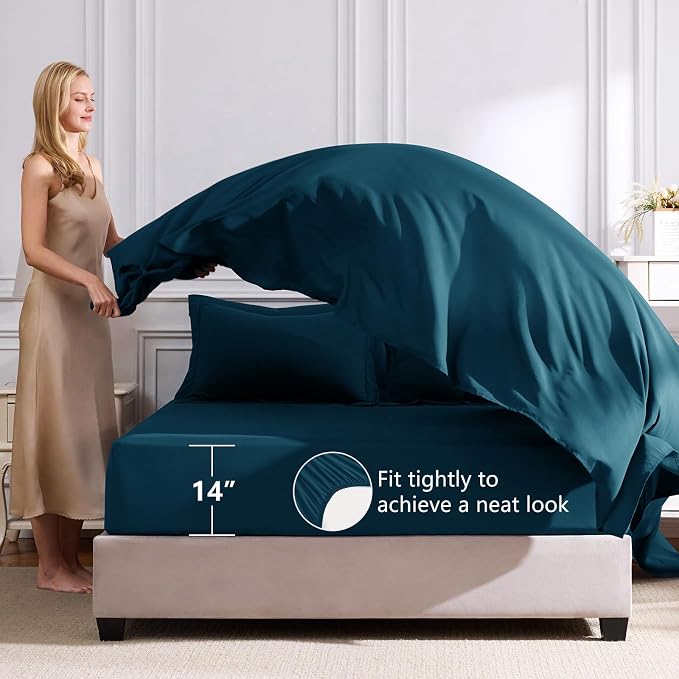 Oversized King Comforter Set Lyons Blue - 7 Pieces Bed in a Bag | OEKO-TEX Certified, All Season, 240GSM Down-Alternative Comforter, Sheets, Pillowcases & Shams, 14" Deep Pocket, Easy Care