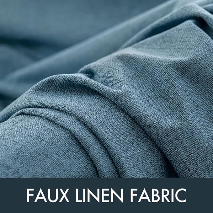 MIULEE 100% Blackout Linen Curtains for Bedroom 52x45 Inches Dusty Blue | Room Darkening, Light Blocking, Thermal Insulated, Grommet Top, Linen Textured, Window Curtains for Living Room, 2 Panels