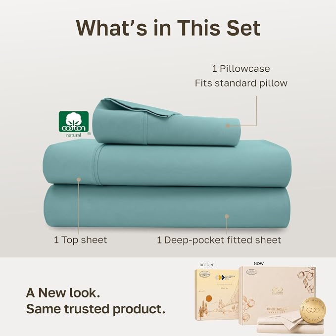 California Design Den Soft 100% Cotton Sateen Twin XL Sheets Set, 3 Pcs | 400 Thread Count Backed by Good Housekeeping Seal, All-Around Elastic, Durable, Easy Care, OEKO-TEX certified - Teal