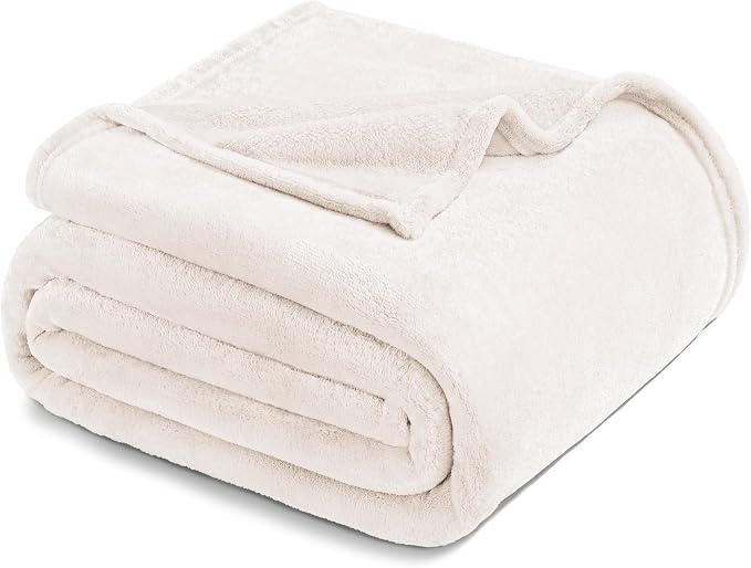 Exclusivo Mezcla Soft Large Fleece Throw Blanket for Couch, Ivory | 50x70 Inches, Double-Sided Brushed Flannel, Lightweight Plush Cozy Blanket for Home Decor, All Season, Machine Washable