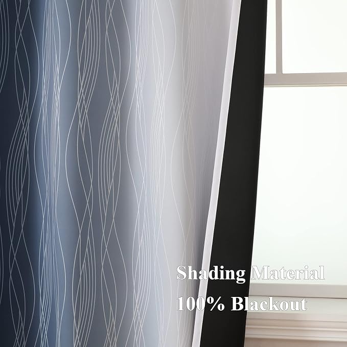 Navy Blue and Greyish White Blackout Curtains for Living Room 72 Inch Long | Estelar Textiler Ombre Room Darkening Bedroom Curtains,Thermal Insulated,Energy Saving Grommet Window Drapes,52Wx72L,2 Panels