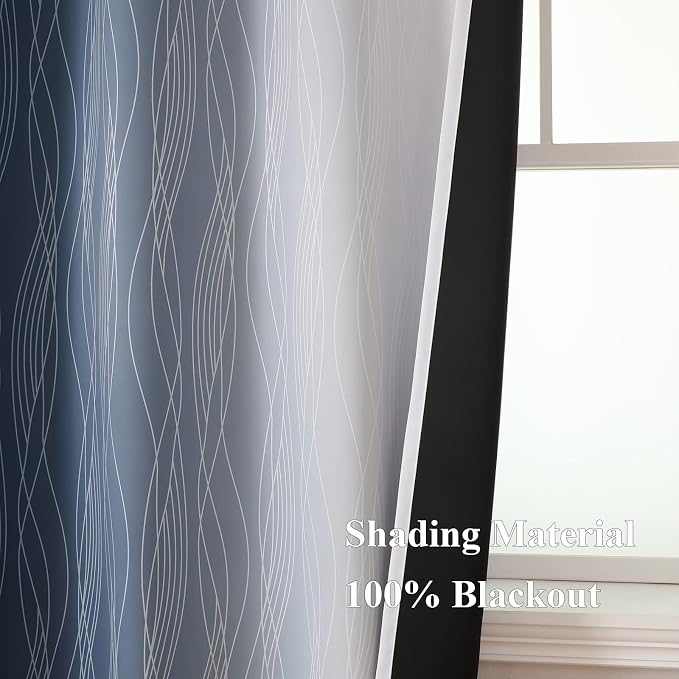 Navy Blue and Greyish White Blackout Curtains for Bedroom 45 Inch Length | Estelar Textiler Ombre Room Darkening Curtains, Light Blocking,Thermal Insulated Grommet Short Window Drapes,52Wx45L,2 Panels