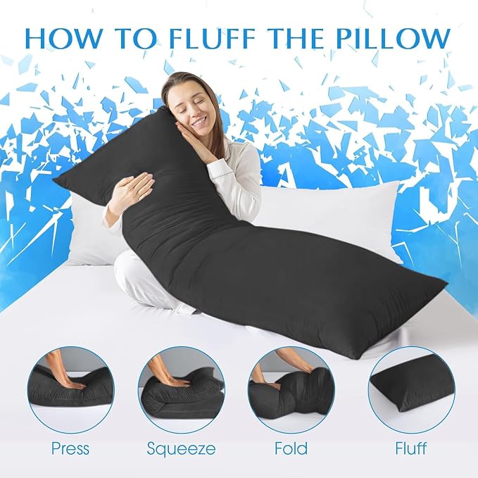 SHOUREN Large Body Pillow,Long Bed Pillow for Adults,20x54in | Breathable,sweat-absorbing,skin-friendly,medium firmness for side sleepers,multiple application