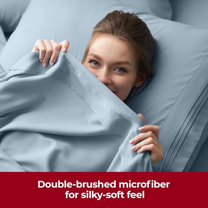 Mellanni Iconic 4-Piece, Ultra Soft Sheet Set (Queen, Spa Blue) | 10M+ Sleepers. Lab-tested: Sleeps Cool, Stays Bright, Strong, Smooth. Good Housekeeping Best Bedding, 7 yrs running.