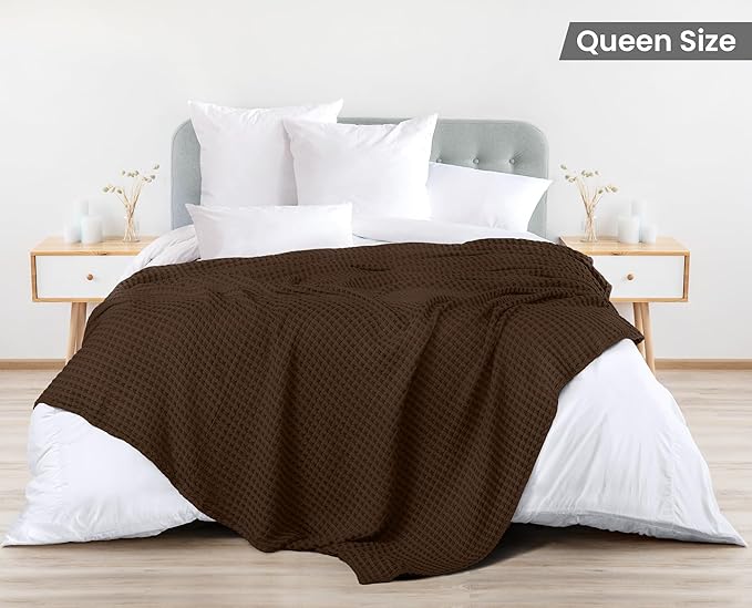 Utopia Bedding 100% Cotton Waffle Blanket Queen Size Brown, 90x90 Inch | Lightweight Breathable Cozy Summer Bed Blanket Home Decor Gift for Women and Men