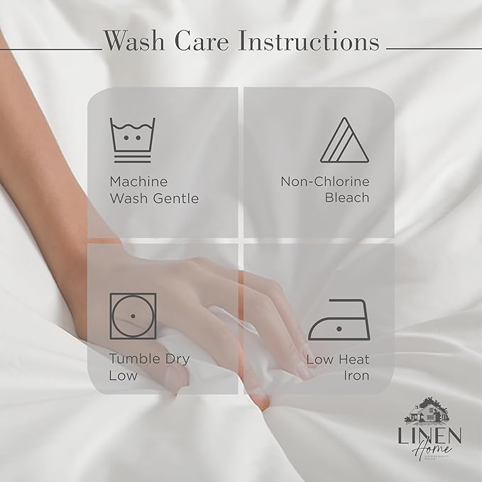 Linen Home 100% Cotton Percale Sheets Full Size, Snow White, Deep Pocket, 4 Pieces Set - 1 Flat, 1 Deep Pocket Fitted Sheet and 2 Pillowcases, Crisp Cool and Strong Bed Linen