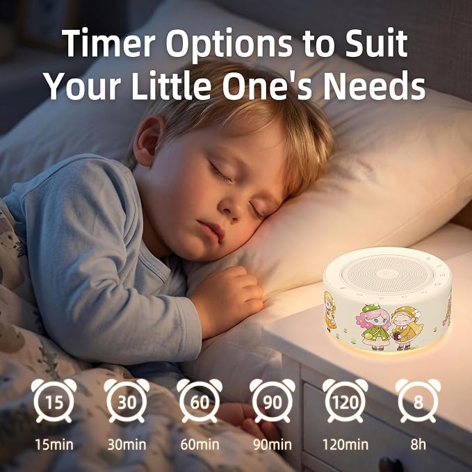 Kipcush White Noise Machine for Baby & Adults, Sleep Sound Machine with 30 Soothing Sounds, 8-Color Night Light, Memory Function, White Noise for Sleeping, Nursery, Office, Travel, Relaxation