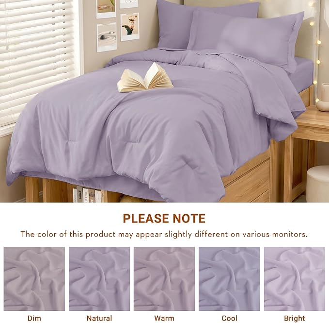 5 Pieces Twin XL Comforter Set, Soft Bed in a Bag Twin XL Size, All Season Bedding Set with Comforter, Flat Sheet, Fitted Sheet, Pillowcases & Shams, Lavender