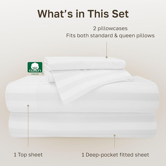 California Design Den 4 Piece Full Size Sheet Set - 100% Cotton 500 Thread Count, Cooling Deep Pocket Bed Sheets with Fitted Elastic Sheet, Extra Soft Luxury Hotel Quality - Pure White | Soft 500 Thread Count Backed by Good Housekeeping Seal, 16" Deep ...