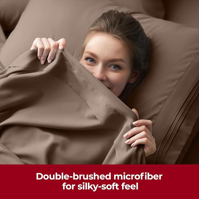 Mellanni Iconic 4-Piece, Ultra Soft Sheet Set (Queen, Brown) | 10M+ Sleepers. Lab-tested: Sleeps Cool, Stays Bright, Strong, Smooth. Good Housekeeping Best Bedding, 7 yrs running.