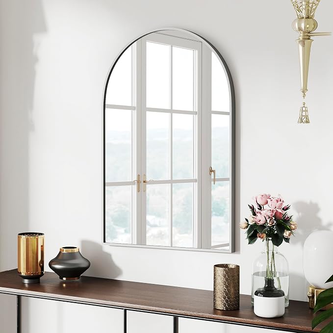 30x20 Bathroom Mirror Arch Wall Mounted/Against Aluminum Frame Silver | HD Crystal Clear No distortion Tempered Glass,Make-Up Vanity Mirrors for Bedroom,Entryway,Bathroom,Living Room