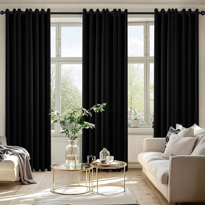 MIULEE Blackout Curtains for Bedroom 2 Panels 50 x 84 Inch Long Black | Thermal Insulated, Halloween Living Room Darkening Grommet Drapes, Noise Reducing, Light Blocking Window Treatments