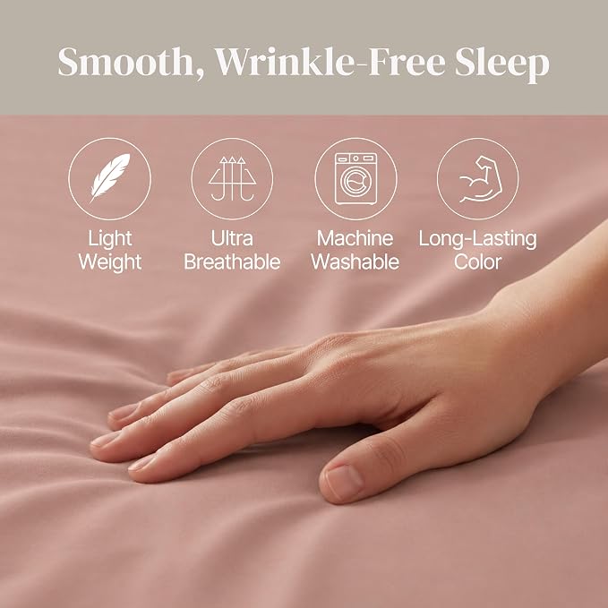 Modern Threads Soft Microfiber Solid Sheets - Luxurious Microfiber Bed Sheets - Includes Flat Sheet, Fitted Sheet with Deep Pockets, & Pillowcases Rose Queen
