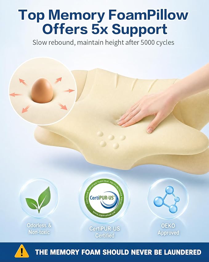 Cervical Neck Pillow for Pain Relief - Ergonomic Side Sleeper Pillow for Sleeping, Cooling Memory Foam Pillows for Neck Support, Orthopedic Pillow Contour Bed Pillow for Back Sleepers