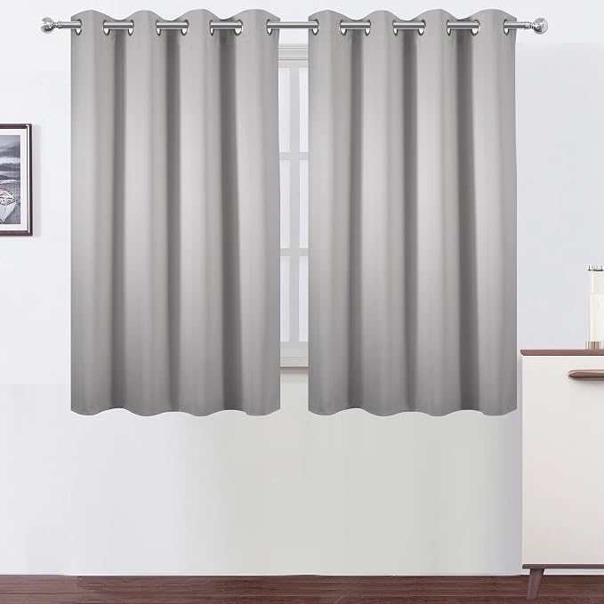 Light Grey Blackout Curtains 52 x 54 Inch Length/Set of 2 Curtain Panels/Thermal Insulated Room Darkening Blackout Curtains for Bedroom