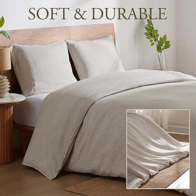 DAPU 100% French Linen Duvet Cover 3Pcs Set, 170GSM Linen Bedding, Queen | Soft Breathable All-Season for Hot sleepers, Corner Ties & Zipper Closure, French Linen Flax from Normandy, Natural Linen