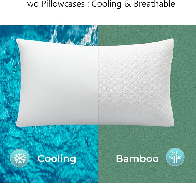 Pillow King Size Memory Foam for Sleeping, Bed Pillows with Washable Cooling Pillowcase for Back & Side & Stomach Sleepers, 20x36 inches (White, King 1-Pack)