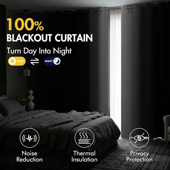 MIULEE Grey and Greyish White Ombre Blackout Curtains 52Wx63L Set of 2 | Full Room Darkening,Thermal Insulated,63 Inch Long,Grommet Drapes for Bedroom/Living Room,Modern Window Treatments
