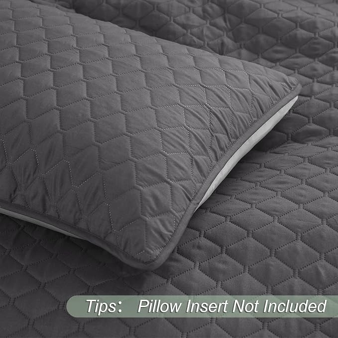 Exclusivo Mezcla Reversible California King Quilt Set, Grey | Lightweight Bedspreads with 2 Pillow Shams, Soft Microfiber, All Season Bed Coverlets for Bedroom Guest Room, 112x104 Inch