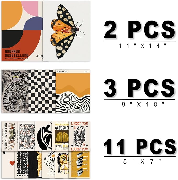 ANERZA 16 PCS Wall Art Unframed Eclectic Wall Art Decor, Modern Maximalist Wall Prints for Bedroom, Bauhaus Posters for Room Aesthetic, Retro Abstract Wall Collage Kit for Living Room, Funky Dorm Gallery Home Decor
