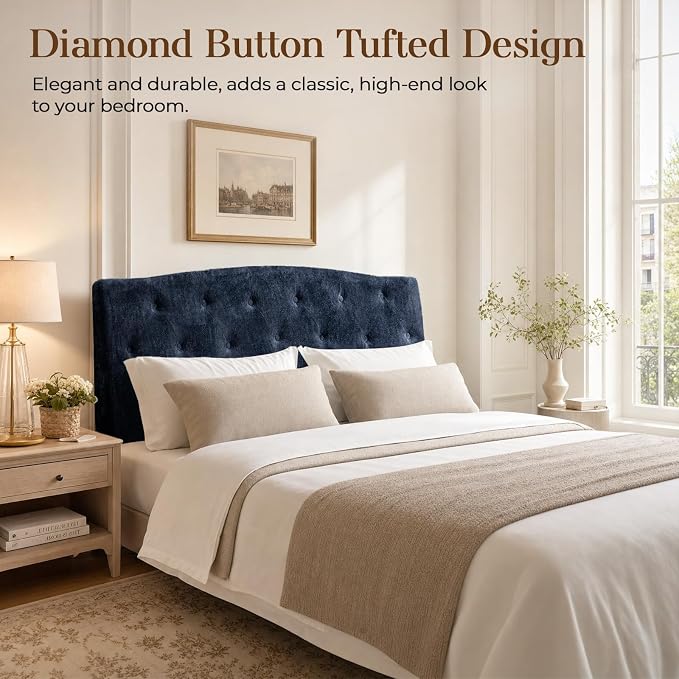 Vamcheer Queen Upholstered Headboard Navy Blue, No Assembly | Ideal for Queen Bed; High-density Foam; Adjustable Height; Provides Soft Support; Luxury Texture Fabric