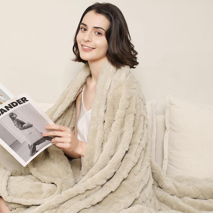 Aganear Fleece Throw Blanket for Bed Couch 90"x90" Khaki | Lightweight Fuzzy Throw,Warm Gift for Women,Christmas,Housewarming,Soft,Fall Boho Design for Room Home Decor,All-Season Use