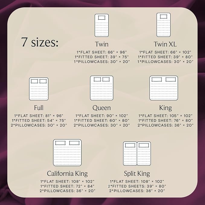 LuxClub California King Sheets Sets, Deep Pocket Cal King Sheet Bed Sheets 4PC, Cooling Sheet Cal King Size, Soft Breathable Hotel Bedding, Silky Fitted Sheet & Pillowcase Sets, Eggplant | LuxClub Silky Fitted Sheet & Pillowcase Sets, Breathable Hotel ...