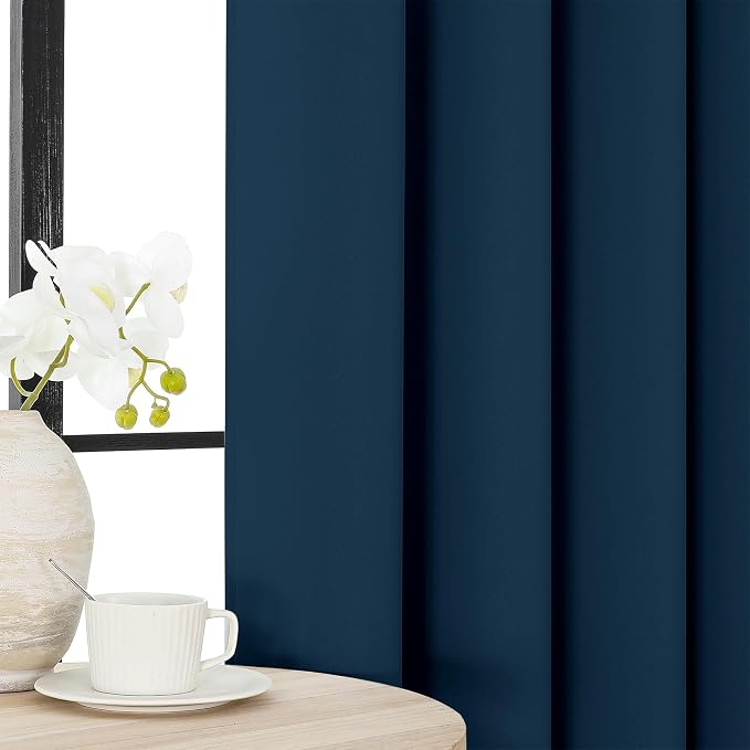 Joydeco Blackout Curtains 63 Inch Length 2 Panels Set, Thermal Insulated Long Curtains& Drapes 2 Burg, Room Darkening Grommet Drapes for Bedroom Living Room Window (Navy Blue, W52 x L63 Inch)