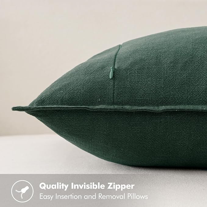 MIULEE Decorative Linen Pillow Covers 20x20 Inch Dark Green | Boho Farmhouse Christmas Couch Throw Pillows for Bed, Pack of 2 Accent Modern Pillowcases, Sofa Livingroom Home Decor