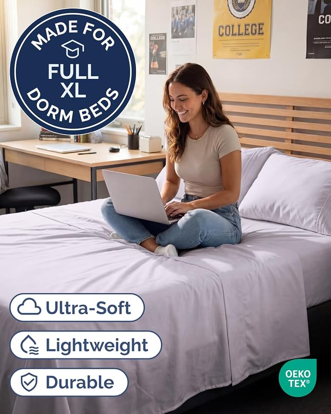 Full XL Sheets - 4 Piece Full XL Sheet Set - Breathable - Light Lavender | Hotel Luxury Bedding for Women & Men with Deep Pockets, Ultra-Soft, Comfy, Easy-Fit, Wrinkle Free & Fade Resistant, Oeko-Tex