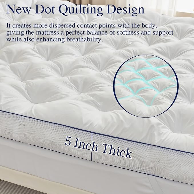SHOUREN 5 Inch Memory Foam Mattress Topper King Size, Extra Thick Supportive Pillow Top Mattress Pad, Breathable & Fluffy Soft Bed Topper with Gel Memory Foam，78"x80"