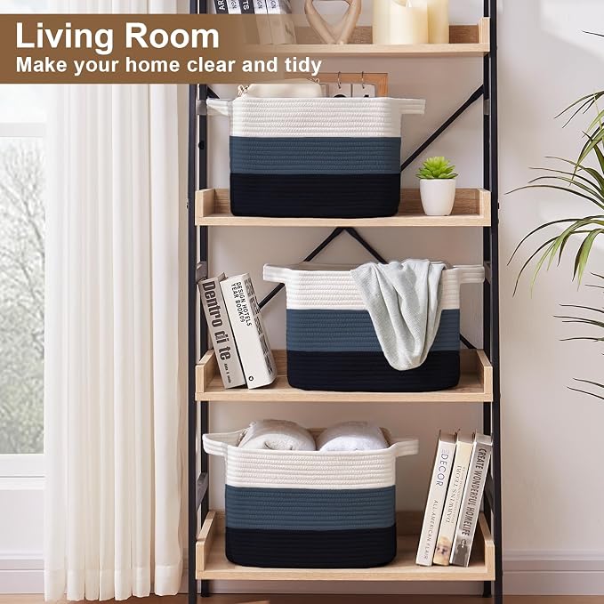 OIASKET Storage Basket for Organizing, Woven Baskets for Storage, Rectangle Decorative Baskets for Shleves, Closet, Toys, Books, Nursery Organizer Bins - Pack of 3 (Gradient Blue, 13"x9.85"x8.7")