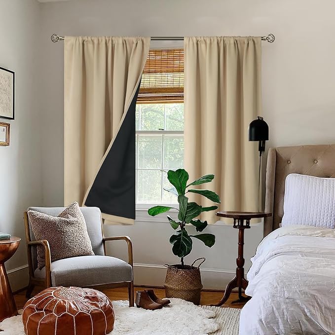 BGment Beige Blackout Curtains for Bedroom 54 Inch Length 2 Panels | Thermal Insulated, Room Darkening Curtains, Rod Pocket Soundproof, Living Room Window Curtains, 52 x 54 Inch