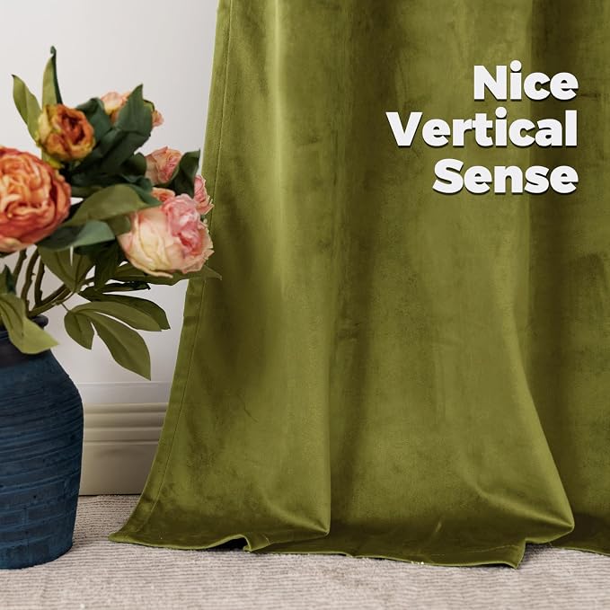 BGment Moss Green Velvet Blackout Curtains, Set of 2 Panels, 52 x 102 Inch | Super Soft, Thermal Insulated, Noise Reducing, Energy Saving, Luxury, Privacy Window Drapes for Bedroom, Back Tab Rod Pocket