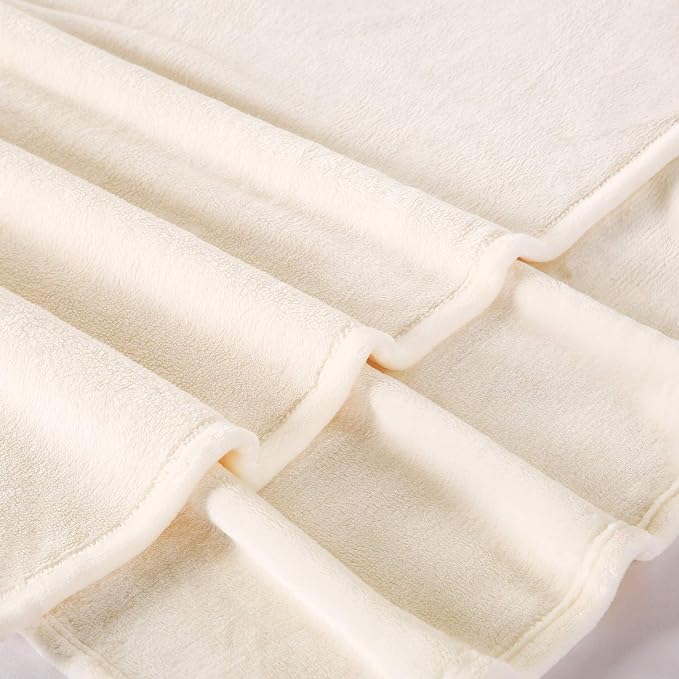 TASTHROW Large Flannel Fleece Throw Blanket, 50×70 Inch | Cozy Lightweight Thick Blanket - All Seasons Suitable for Women, Men and Kids (Two Pack, Creamwhite)
