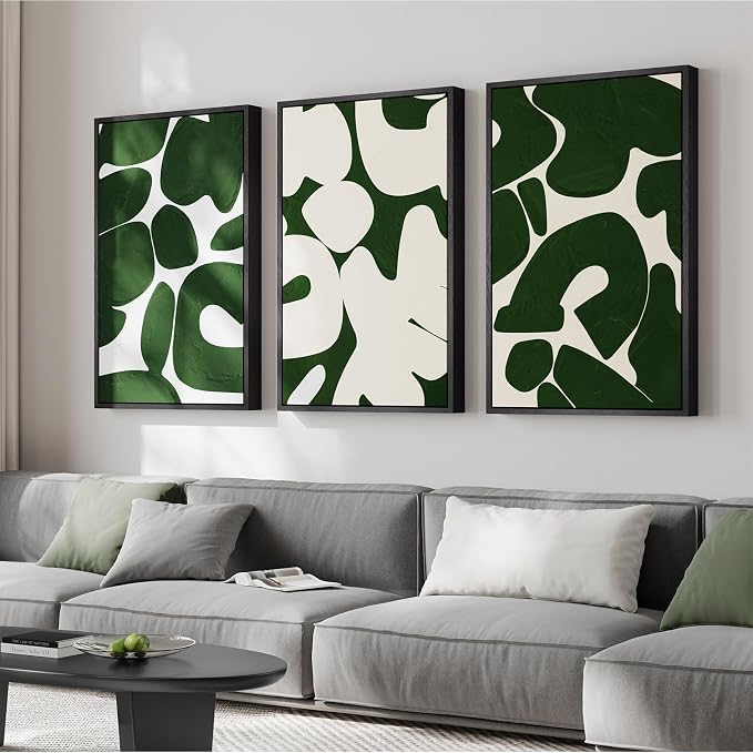 Large Framed Green White Abstract Wall Art for Living Room, 3 Piece 24x36 | Mid-century modern pictures, Canvas prints, Wood frame, Minimalist wall paintings, Wall decor for bedroom entryway hallway