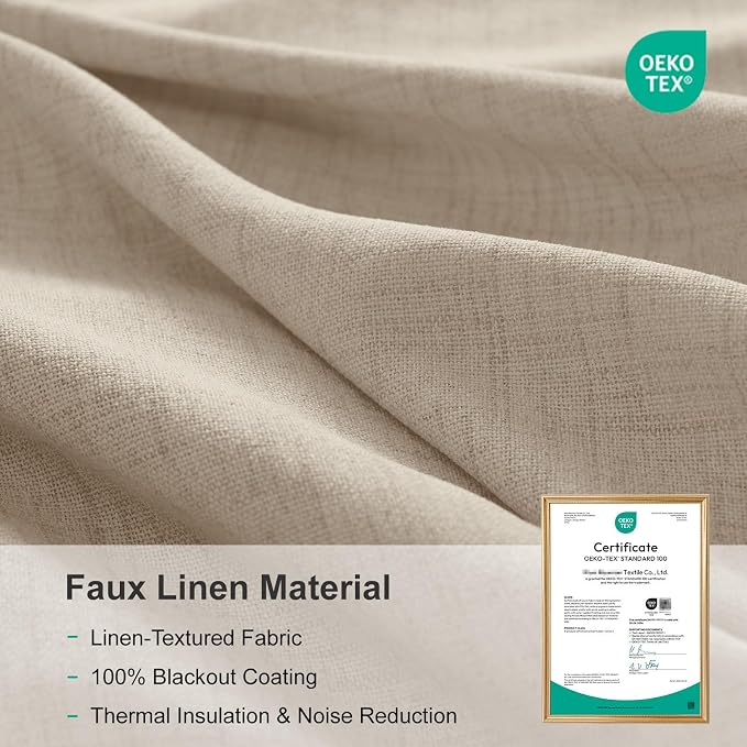 Linen Textured Total Blackout Curtains for Bedroom 108 Inches Long, Oatmeal | 100% Blackout Shield, Back Tab/Rod Pocket Living Room Drapes, Thermal Insulated Blackout Curtains 2 Panels Set, 50"W x 108"L